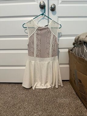 Mind Code Ivory and Blush Lace Fit-and-Flare Romper Dress